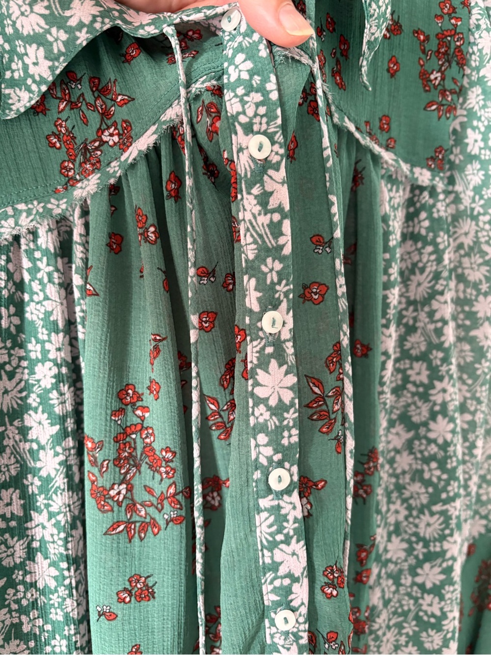 Free People Serena Emerald Green Sheer Floral Blouse Size Medium - Picture 5 of 11